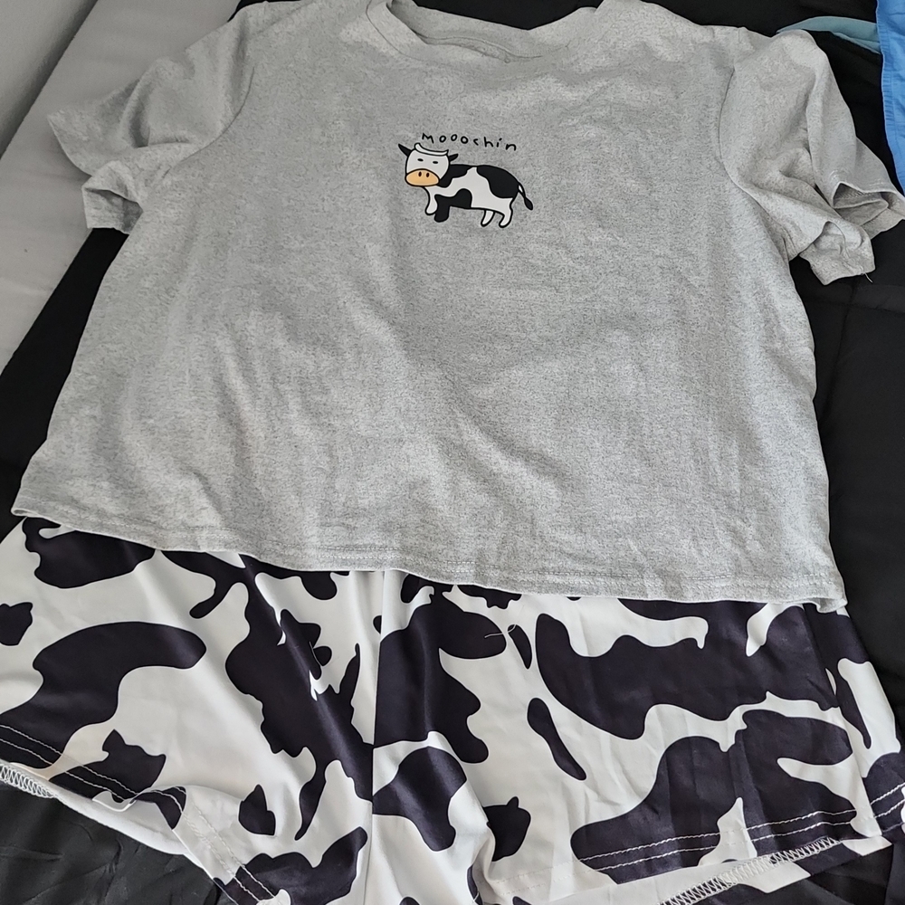 Gray Cow Print Pajama Set